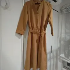 【美品】TALBOTS スキッパー襟 ロングワンピース M ウエストリボン付