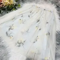 clear パニエ　ふんわりスカート　F ウエスト総ゴム　花柄　ホワイトのサムネイル