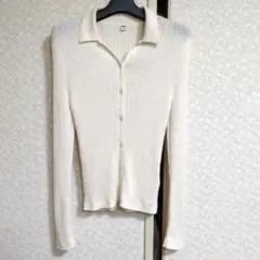 ユニクロ　アイボリー リブ編み 長袖カーディガン　Lサイズ