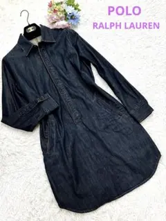 [美品]ポロ ラルフローレン❤️レザートリムデニムワンピース　濃紺　11号