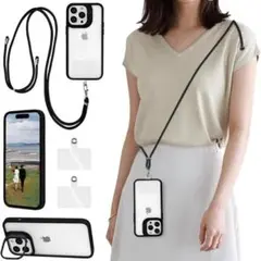 スマホケース 黒 iPhoneケース iPhone14ProMax ショルダー