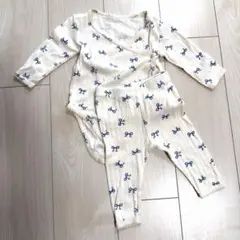 ululu Marine Blue リボン柄 ロンパース パンツ セット 70㌢
