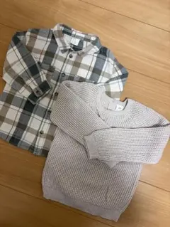 H&M オーガニックコットン ニットセーター チェックシャツ 12-18M