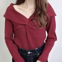 骨スト×イエベ秋★オフショルニット ボルドー