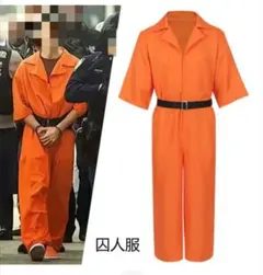 囚人 コスプレ 3点セット Lサイズ オレンジ つなぎ 転写シート付のサムネイル