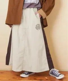 CUBE SUGAR ナイロン 配色ラインギャザースカート　ロング　ナイロン