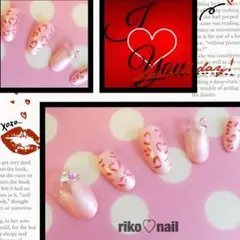 ハート♡レオパード柄ネイル