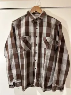 Gleem ブラウン・ブルーチェックネルシャツ