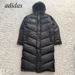adidasアディダス ダウンロングコート ブラック 3本ライン肉厚 洗濯可 L