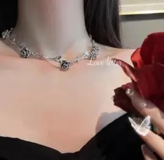 No241A アンティークシルバーローズチョーカーネックレス 韓国 薔薇 地雷