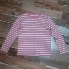 ピンクと白のボーダー長袖T シャツ