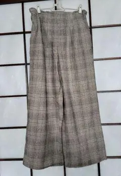 【状態良】チェック柄 ワイドパンツ　グレー系　Ｌ
