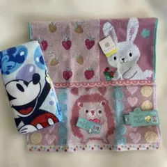 【ハンドタオル】fu.re.r うさぎといちご・ハリネズミとハート・ミッキー