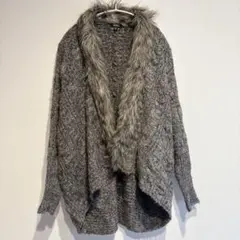 XOXO【L】フェイクファー付きカーディガン グレー　ニット　セーター　アウター