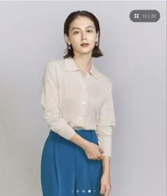 BEAUTY&YOUTH ベージュ シャイニーニット シャツ カーディガン
