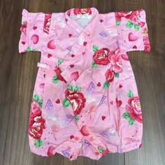 ベビー甚平　ロンパース　カバーオール　花柄　蝶柄　ハート柄