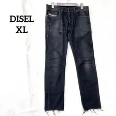 ディーゼル　デニムパンツ　カットオフ　ヴィンテージ　ロゴ　ストレッチ　黒　XL