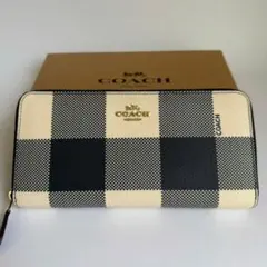 コーチ 長財布 F25966 チェック ネイビー