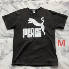 プリントスター　パロディＴシャツ　黒 PEACE 猫 M