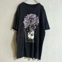 スレッドレス 半袖Tシャツ クルーネック 半袖 裾ストレートスカル XL 黒 綿