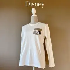 【Disney】L　オフホワイト　ミッキー柄　ロングTシャツ　ロンT　長袖シャツ
