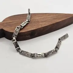 【ヴィンテージ】彫金 パネルブレスレット 星・花 19.5g 磁気反応なし 希少