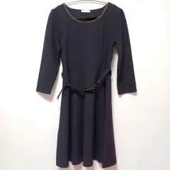 vis　ベルト付きフレアワンピース　七分袖