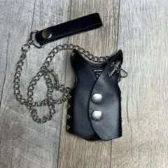 キーケース　チェーン付き　キーホルダー　黒