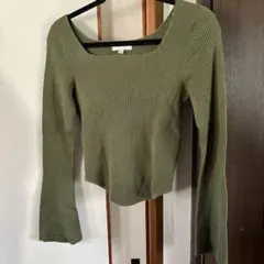 UNIQLO リブ編み長袖トップス L オリーブグリーン