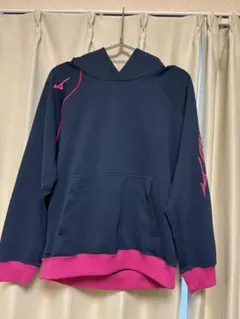 【美品】Mizuno フード付きパーカー Sネイビー/ピンクのサムネイル