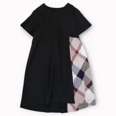 極美品 ブルーレーベルクレストブリッジ チュニック 異素材ドッキング チェック