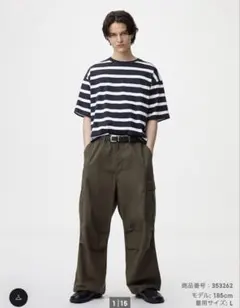 ★美品★GU スーパーワイドカーゴパンツ Lサイズ ダークグリーン