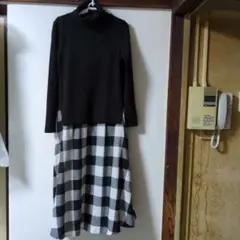 チェック柄ニットワンピース 長袖