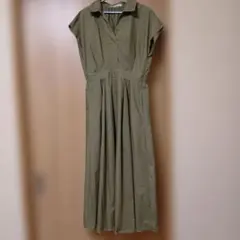 オリーブグリーン ノースリーブシャツロングワンピース