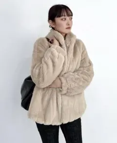 【まゆま様専用】ベージュ ファーコート ノーカラー