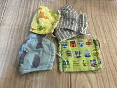 子供用マスク 4枚セット 恐竜と車両デザイン