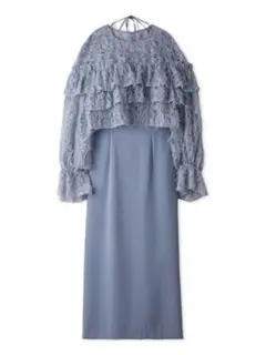 FRAY I.D レースフリル付きライトブルーロングドレス　オケージョンドレス