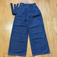 GU♡ライトデニムベルテッドワイドパンツ(M)