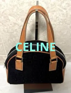 CELINE セリーヌ Cマカダム スエード ハンドバッグ ブラック