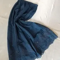 【SCOT CLUB】カットワークレース　デニムカラー　ロングスカート(M)