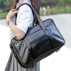 スクールバッグ トート スクバ カバン ブラック 黒 学生 通学 レザー 合皮