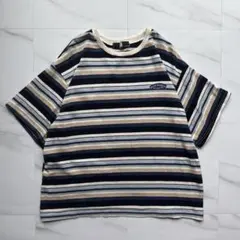 90s ボーダー Tシャツ マルチカラー ストリート アメカジ レトロ 刺繍ロゴのサムネイル