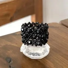 11－13号　ビーズ リング 　指輪　アーガイル編み　黒