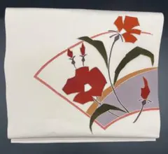 △名古屋帯 洒落帯　高級△ 正絹　塩瀬　型染　花柄　草花　309
