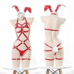 新品 バニーガール コスプレ衣装 6点セット レッド セクシー 拘束のサムネイル