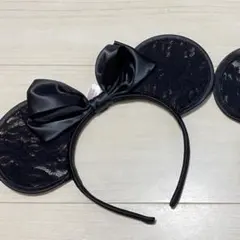 ミニー レース 黒 ブラック カチューシャ ディズニー