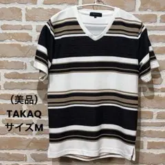 （美品）TAKAQ タカキュー　トップス　Vネック ボーダー 半袖　Tシャツ Mのサムネイル