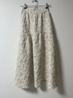 レース ベージュ ジャガード　フレアスカート