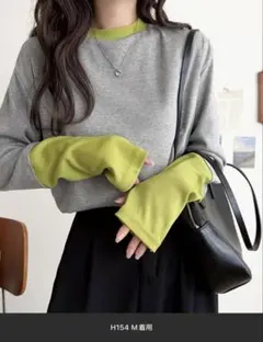 指穴付き袖配色切り替えテレコプルオーバー（長袖）