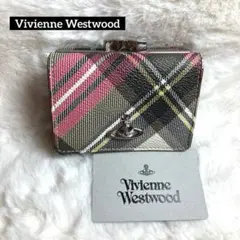 Vivienne Westwood✨三つ折りミニ財布　チェック　がま口　本革